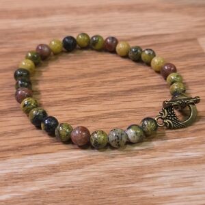 Handmade Dragon Blood Jasper Beaded Bracelet | Toggle Clasp | MB ORIGINAL